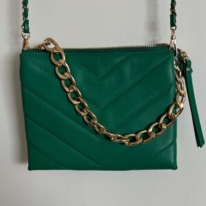 Quilted Green Crossbody Bag with Gold Chain
